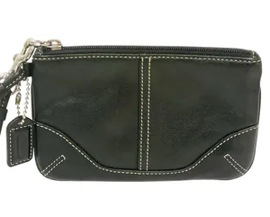 Coach‎ Black Leather White Stitch Zip Top Wristlet Wallet Clutch thumbnail 1