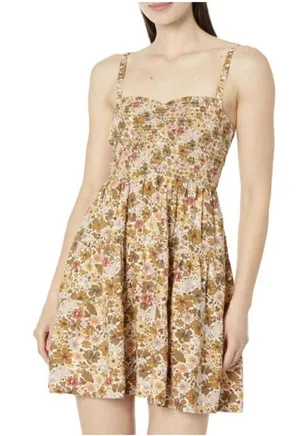 Madewell Lucie Floral Smocked Mini Dress Boho Cottagecore Earth Tone XL thumbnail 1