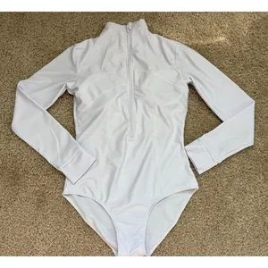 White Zip Front Long Sleeve One Piece Swimsuit Bodysuit Fits S‎ thumbnail 4