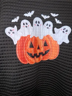 Women's Black Halloween Pumpkin & Ghost Appliqué top. Size M thumbnail 2