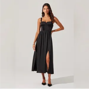 ASTR the Label Black Pleated Bustier‎ Midi Slit Dress NEW thumbnail 2