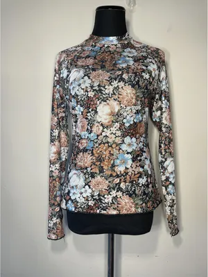 Floral Mesh Mock Neck Long Sleeve Top Y2K Festival Date thumbnail 6