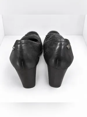 Vintage 90s Calvin Klein Black Leather Square Toe Loafer Pumps Y2K Block Heels thumbnail 4