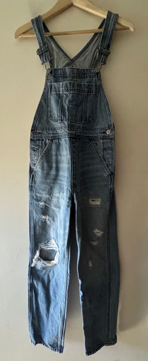 Abercrombie & Fitch Blue Denim Distressed Jean Overalls Size XS thumbnail 1