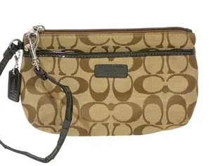 Coach Signature C Tan Canvas Wristlet Wallet Mini Bag thumbnail 1