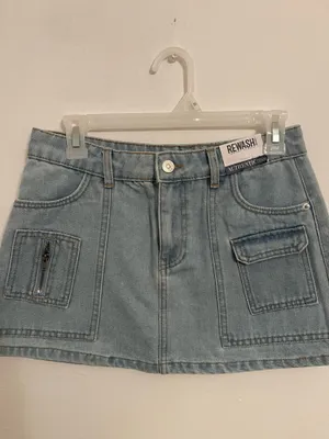 Rewash Light Blue Mini Skirt with Utility Pockets  thumbnail 2