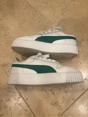 Puma Platform White Sneakers with Green Stripe and Gold Logo thumbnail 5