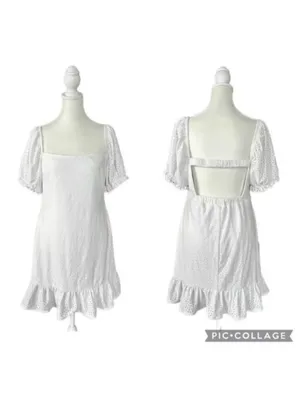 Speechless Eyelet Open Back Boho Prairie Core Mini Dress Sz Large Juniors thumbnail 2