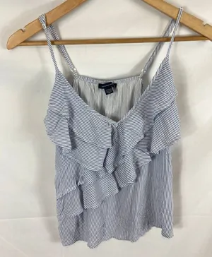 American Eagle Ruffle V Neck stripe tank size XS thumbnail 1