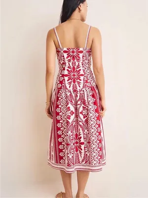 Francesca's Collections Serena Red and White Floral Midi Dress Drop Waist thumbnail 3