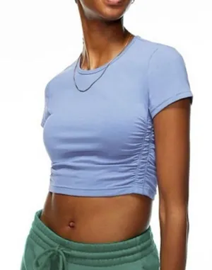 TNA Aritzia Chill Malibu Light Blue Scrunch Side Sporty Crop Top Tshirt Size S thumbnail 1