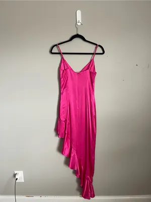 BARDOT Hot Pink Ember Satin Asymmetric Ruffle Midi Slip Dress Sz 4 thumbnail 7