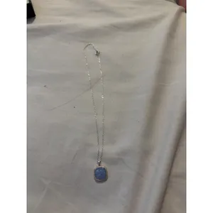 Silver Tone Necklace‎ with Light Blue Square Pendant Women's Jewelry thumbnail 3