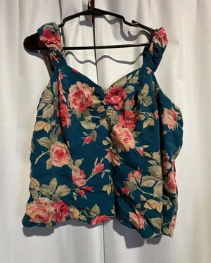 Torrid Teal Floral Ruffled Strap Cami Top Size 2 thumbnail 1