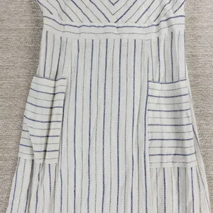 Monteau Los Angeles Linen Maxi Sundress Large White Blue Striped Rayon Slit thumbnail 6