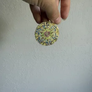 Gold Tone Metal Intricate Circular Filigree Design Colorful Enamel Earrings thumbnail 3
