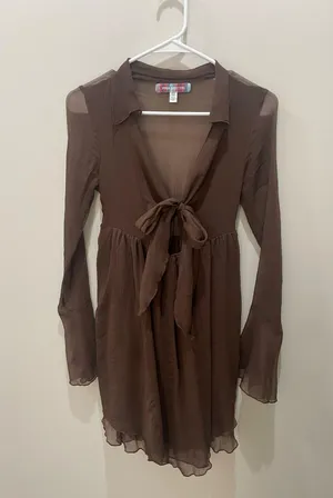 Urban outfitters brown sheer long sleeve dress thumbnail 1