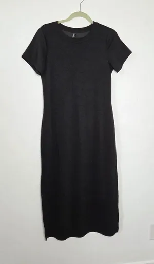 Lepunuo Black T-shirt Dress Super Soft Pockets Comfy Side Slits Casual Basic M thumbnail 1