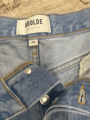AGOLDE Light Blue Distressed Denim Shorts thumbnail 3