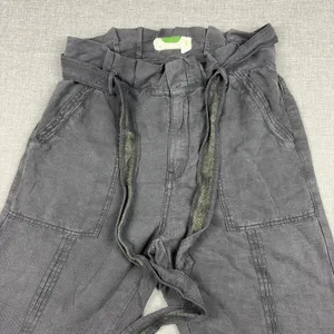 Anthropologie Wanderer Womens 4 Charcoal Gray Linen Paperbag Jogger Pants thumbnail 6
