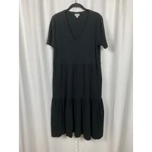 J.Crew Black Cotton Tiered Midi Dress Sz.L thumbnail 3