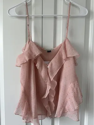 AE Ruffle Cami Tank Top American Eagle NWT Light Pink Medium thumbnail 3