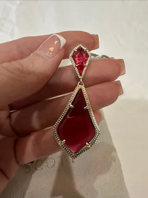 Kendra Scott “Alex” Ruby Red/maroon Drop Earrings with Gold Trim thumbnail 4