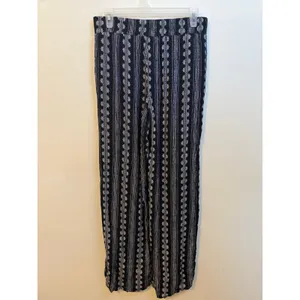 Three Dots Wide Leg Pants Women Small Black Excellent Boho Striped Geometric thumbnail 5