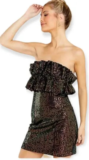 DO+BE Strapless Sequin Ruffle Detail Cocktail Mini Dress Black thumbnail 5