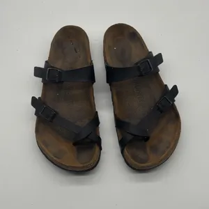 Birkenstock Mayari Black Birko-Flor Sandals Toe Loop Strappy Slides Size 39 8 L8 thumbnail 4