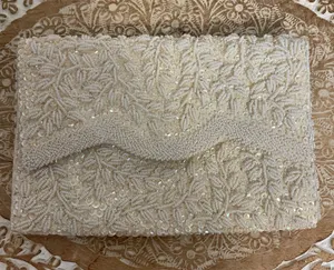La Regale Beaded Ivory Sequin Envelope Clutch thumbnail 1