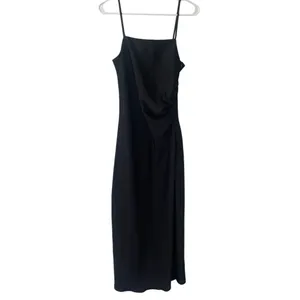 Grade & Gather Black Silky Slip Dress Gathered Side Maxi Side Slit thumbnail 4