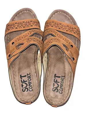 Soft Comfort Brown Memory Foam Laser Cut Slide Sandals Size 7 thumbnail 2