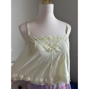 Lace Trim Cami Top Sparkle & Fade Pastel Yellow Babydoll Cottagecore Tank Medium thumbnail 2