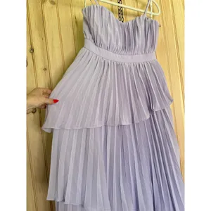 NWT Lulus Jehona Lavender Pleated Tiered Maxi Dress Bridesmaid Holiday Gala Sz M thumbnail 3