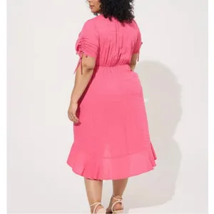NWOT Torrid Pink‎ Swiss Dot Surplice Pockets Midi Dress 2X thumbnail 4