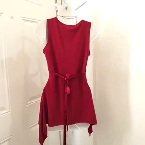 Y2K Romantic Whimsygoth Gothic Red asymmetrical handkerchief hem Fairy V-neck top shirt blouse tie back sleeveless thumbnail 3