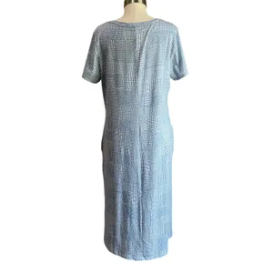 Cuddl Duds CottonWear Midi Dress L Blue Print Casual Soft Lounge‎ thumbnail 3