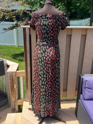 Patrons of Peace Topanga Smocked Floral Off the Shoulder Maxi Dress Size S Boho thumbnail 4