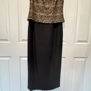 Vintage Jessica Howard Mock 2 Piece Maxi Dress‎ Metallic Brocade Black Gold 10 thumbnail 6