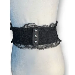 Deadstock Vintage Y2K Black Lace Corset Belt Leather Trim Statement Wide Cincher thumbnail 3