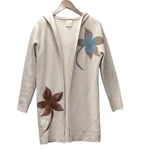 Sioni Intarsia knit long open hooded duster Size Medium Oatmeal. thumbnail 3