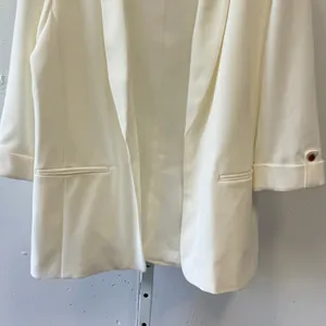 Anne Klein Ivory White 3/4 Sleeve Shawl Collar Open Front Blazer Jacket Large thumbnail 4