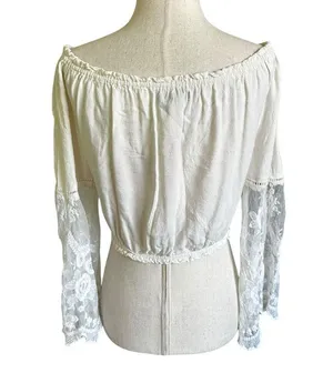Kendall & Kylie Ivory Boho Bohemian Embroidered Crop Top Women Sz Small | 42-23 thumbnail 3