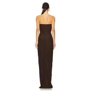 Deme by Gabriella Brown Corset Draped Strapless Maxi Dress Size S thumbnail 3
