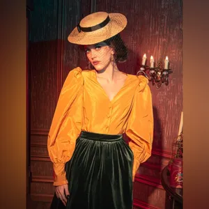 La Femme En Noir Taffeta Edwardian Blouse in Marigold L thumbnail 2