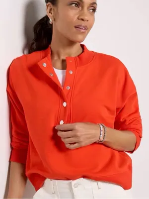 Evereve Andi Snap Button Henley Pullover Sweatshirt Coral XL thumbnail 1