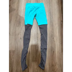Alo Yoga Goddess Leggings Teal Charcoal Grey Ribbed Colorblock High Waist Pants‎ thumbnail 3