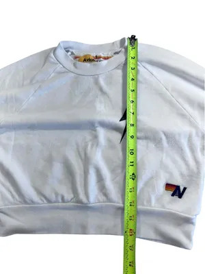 Aviator Nation White Cropped Sweatshirt Small Lightning Bolt Raglan Pullover USA thumbnail 9