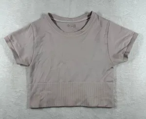 OFFLINE by Aerie Womens XS Seamless Short Sleeve Crop‎ Top Taupe Mauve xGS52G62 thumbnail 1
